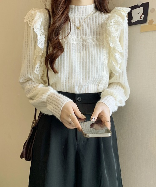 Primazel(プリマゼル)の「フリルニットトップス(ニット/セーター・レディース・アイボリー・M)」の1枚目の写真