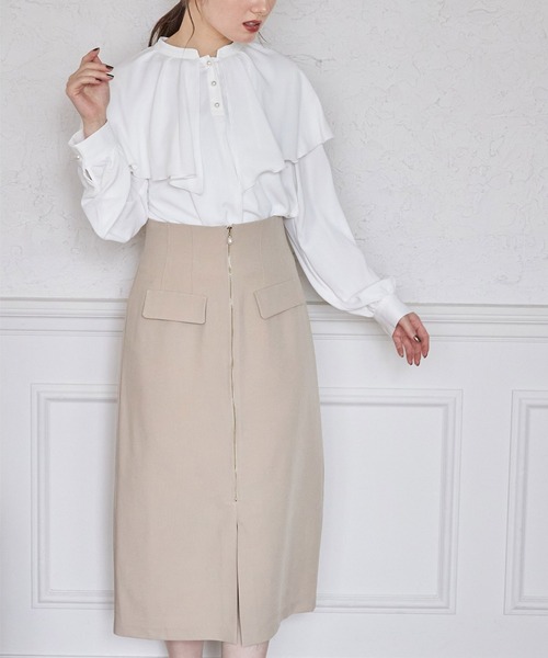 tocco closet(トッコ クローゼット)の「フロントファスナーパール付きフェイクポケットタイトスカート(スカート・レディース・ベージュ/ブラック・M)」の18枚目の写真