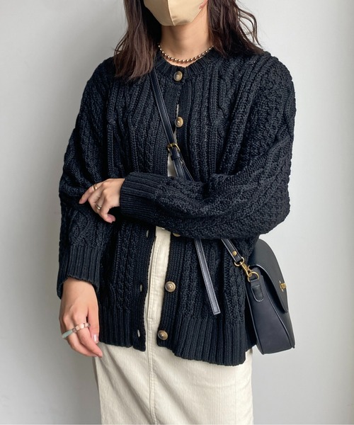 CPCM（シーピーシーエム）の「ざっくり編みケーブルニットカーディガン（カーディガン/ボレロ・レディース・アイボリー/レッド/サックスブルー/ブラック・FREE）」の9枚目の写真