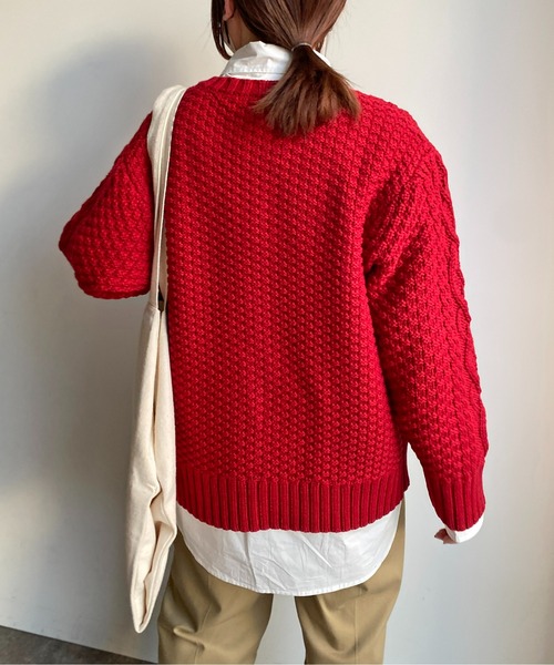 CPCM（シーピーシーエム）の「ざっくり編みケーブルニットカーディガン（カーディガン/ボレロ・レディース・アイボリー/レッド/サックスブルー/ブラック・FREE）」の16枚目の写真