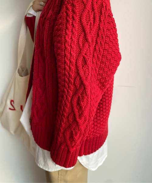 CPCM（シーピーシーエム）の「ざっくり編みケーブルニットカーディガン（カーディガン/ボレロ・レディース・アイボリー/レッド/サックスブルー/ブラック・FREE）」の12枚目の写真