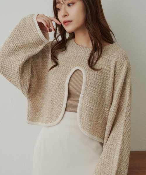 VANNIE U（ヴァニーユー）の「ターンオープンミックスニット（ニット/セーター・レディース・グリーン/ベージュ/アイボリー・FREE）」の2枚目の写真