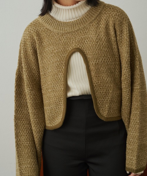 VANNIE U（ヴァニーユー）の「ターンオープンミックスニット（ニット/セーター・レディース・グリーン/ベージュ/アイボリー・FREE）」の3枚目の写真