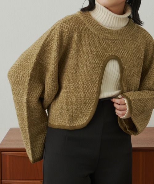 VANNIE U（ヴァニーユー）の「ターンオープンミックスニット（ニット/セーター・レディース・グリーン/ベージュ/アイボリー・FREE）」の4枚目の写真