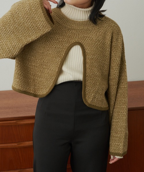 VANNIE U（ヴァニーユー）の「ターンオープンミックスニット（ニット/セーター・レディース・グリーン/ベージュ/アイボリー・FREE）」の6枚目の写真