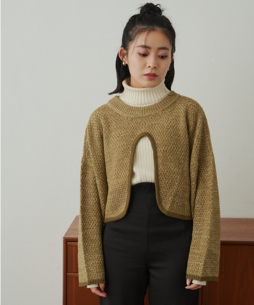 VANNIE U（ヴァニーユー）の「ターンオープンミックスニット（ニット/セーター・レディース・グリーン/ベージュ/アイボリー・FREE）」の7枚目の写真