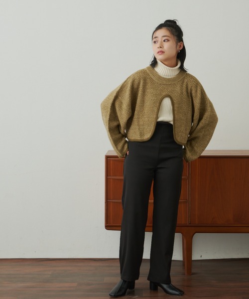 VANNIE U（ヴァニーユー）の「ターンオープンミックスニット（ニット/セーター・レディース・グリーン/ベージュ/アイボリー・FREE）」の9枚目の写真