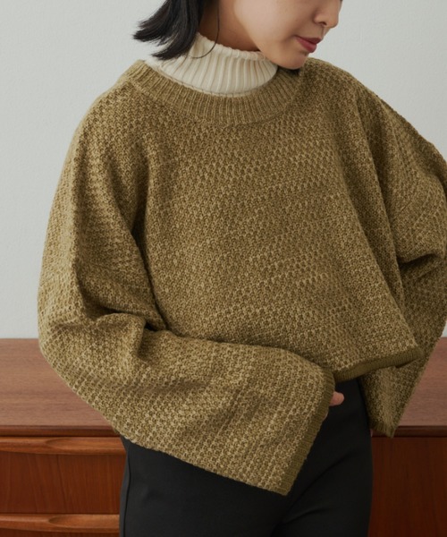 VANNIE U（ヴァニーユー）の「ターンオープンミックスニット（ニット/セーター・レディース・グリーン/ベージュ/アイボリー・FREE）」の11枚目の写真