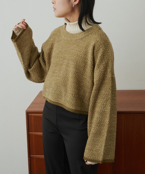 VANNIE U（ヴァニーユー）の「ターンオープンミックスニット（ニット/セーター・レディース・グリーン/ベージュ/アイボリー・FREE）」の12枚目の写真