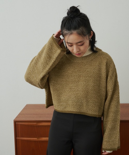 VANNIE U（ヴァニーユー）の「ターンオープンミックスニット（ニット/セーター・レディース・グリーン/ベージュ/アイボリー・FREE）」の13枚目の写真