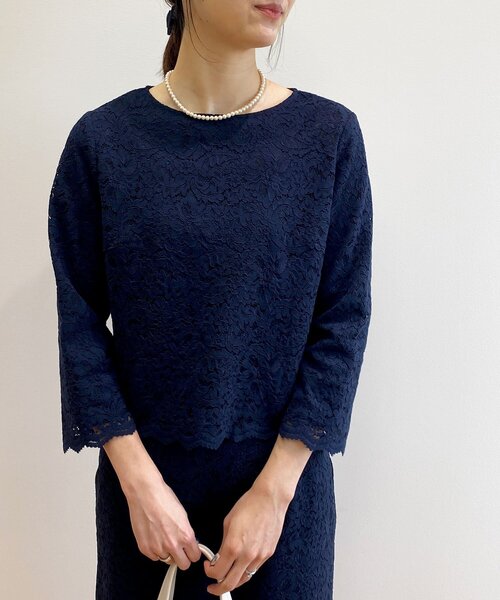 OPAQUE.CLIP(オペークドットクリップ)の「◆レースプルオーバーブラウス【OPAQUE.CLIP NAVY】(シャツ/ブラウス・レディース・ナチュラル/ホワイト系/ネイビー・34/36/38/40/42)」の4枚目の写真