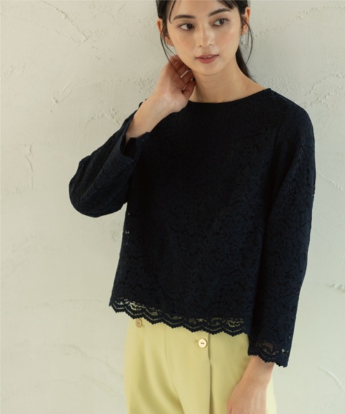 OPAQUE.CLIP(オペークドットクリップ)の「◆レースプルオーバーブラウス【OPAQUE.CLIP NAVY】(シャツ/ブラウス・レディース・ナチュラル/ホワイト系/ネイビー・34/36/38/40/42)」の3枚目の写真