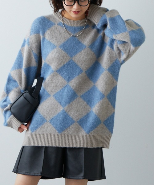 CIAOPANIC TYPY（チャオパニックティピー）の「□【新色追加】【ユニセックス】ダブルジャガードシャギーニットプルオーバー（ニット/セーター・メンズ・グリーン/イエロー/ブルー/ネイビー/スカイブルー/ブラック/レオパード・L/M）」の4枚目の写真