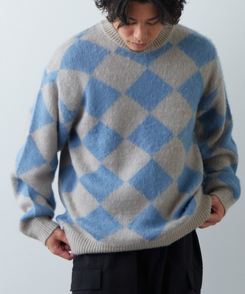 CIAOPANIC TYPY（チャオパニックティピー）の「□【新色追加】【ユニセックス】ダブルジャガードシャギーニットプルオーバー（ニット/セーター・メンズ・グリーン/イエロー/ブルー/ネイビー/スカイブルー/ブラック/レオパード・L/M）」の8枚目の写真