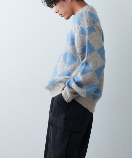 CIAOPANIC TYPY（チャオパニックティピー）の「□【新色追加】【ユニセックス】ダブルジャガードシャギーニットプルオーバー（ニット/セーター・メンズ・グリーン/イエロー/ブルー/ネイビー/スカイブルー/ブラック/レオパード・L/M）」の11枚目の写真