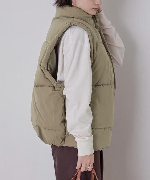 Fashion Letter(ファッションレター)の「ファイバーダウンシームポケットオーバーベスト(ダウンベスト・レディース・グリーン/ブラック/アイボリー/ミント/グレイッシュベージュ/イエロー・M)」の21枚目の写真