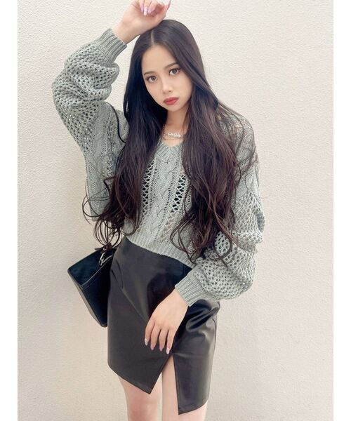 GYDA(ジェイダ)の「FRONT2WAYブリーチニットトップス(ニット/セーター・レディース・オレンジ系その他3/マスタード/オリーブ・FREE)」の2枚目の写真