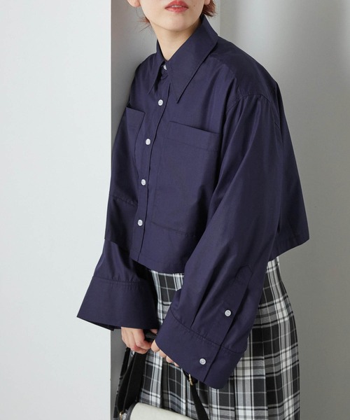 forksy.（フォルクシー）の「【forksy.】ワイドスリーブダブルポケットクロップドシャツ（シャツ/ブラウス・レディース・ネイビー/ライトピンク/ライトブルー/オフホワイト/ブルー・FREE）」の6枚目の写真
