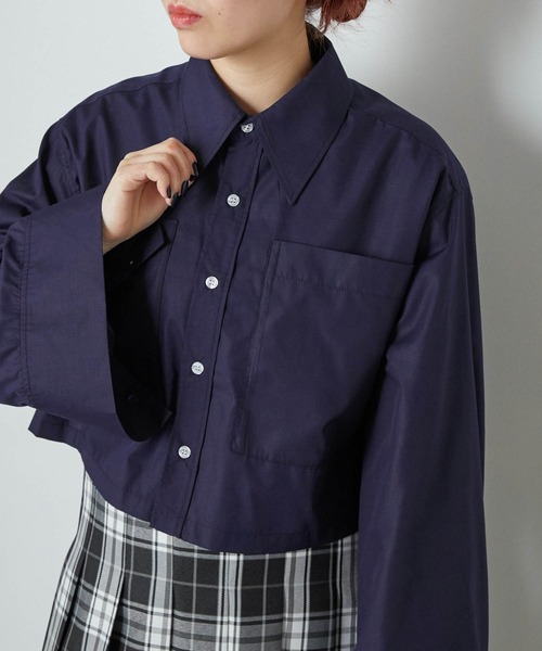 ブラウス シャツ ダブルポケットクロップドシャツ レディース TREOVER ブラウス シャツ 「羽織に大活躍」ポケット付き