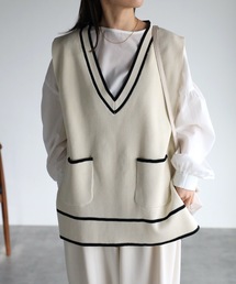 ap retro（アプレトロ）の「Vネックニットベスト　チルデンニットベスト（ベスト）」