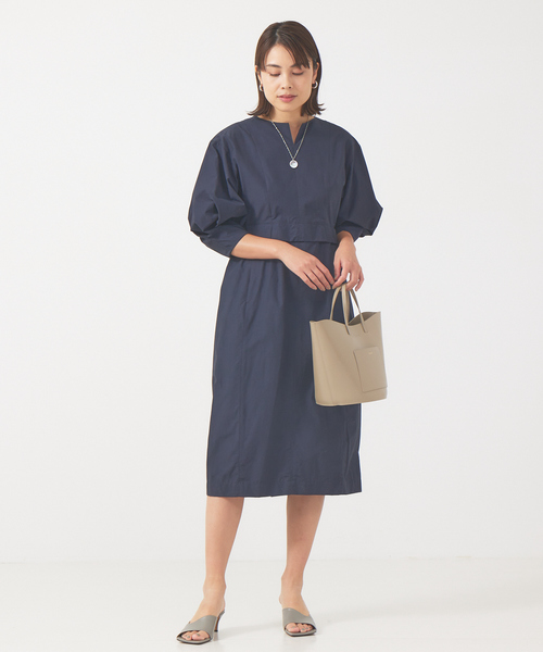 qualite（カリテ）の「ハイウエストタックワンピース（ワンピース・レディース・ネイビー/セージグリーン・38/36）」の7枚目の写真