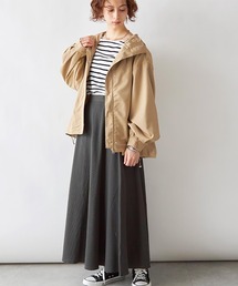 ワッフル素材フレアロングスカート