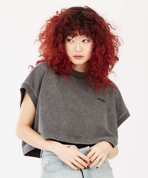 X-girl（エックスガール）の「FADED COLOR CROPPED TANK TOP（タンクトップ・レディース・ピンク/チャコール/ホワイト・S/M）」の15枚目の写真