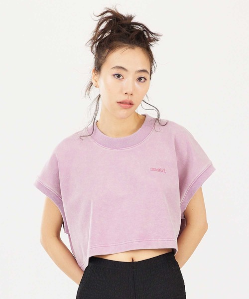 X-girl（エックスガール）の「FADED COLOR CROPPED TANK TOP（タンクトップ・レディース・ピンク/チャコール/ホワイト・S/M）」の5枚目の写真