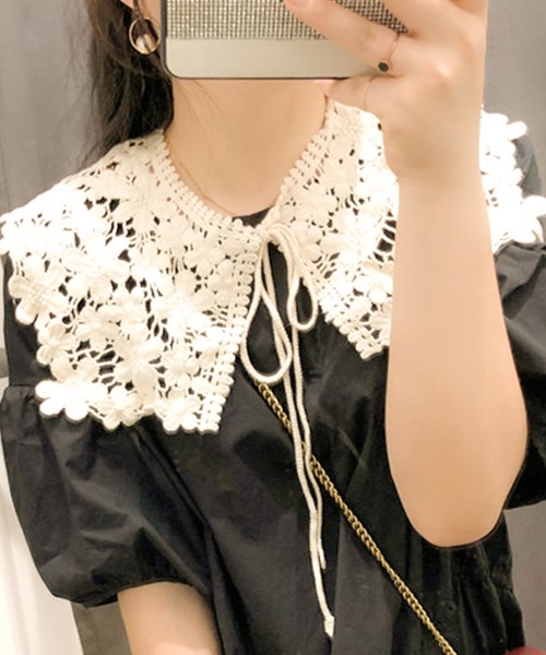 Felt-Maglietta（フェルトマリエッタ）の「レトロレースつけ襟（付け襟・レディース・ブラック/ベージュ/キャメル/グリーン/イエロー・FREE）」の3枚目の写真