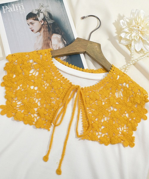 Felt-Maglietta（フェルトマリエッタ）の「レトロレースつけ襟（付け襟・レディース・ブラック/ベージュ/キャメル/グリーン/イエロー・FREE）」の5枚目の写真