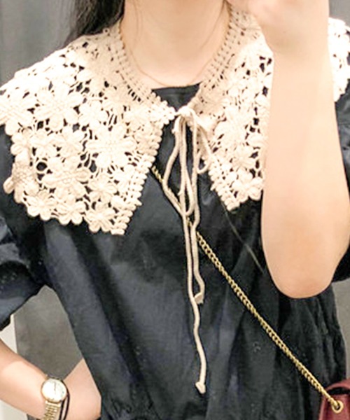 Felt-Maglietta（フェルトマリエッタ）の「レトロレースつけ襟（付け襟・レディース・ブラック/ベージュ/キャメル/グリーン/イエロー・FREE）」の9枚目の写真