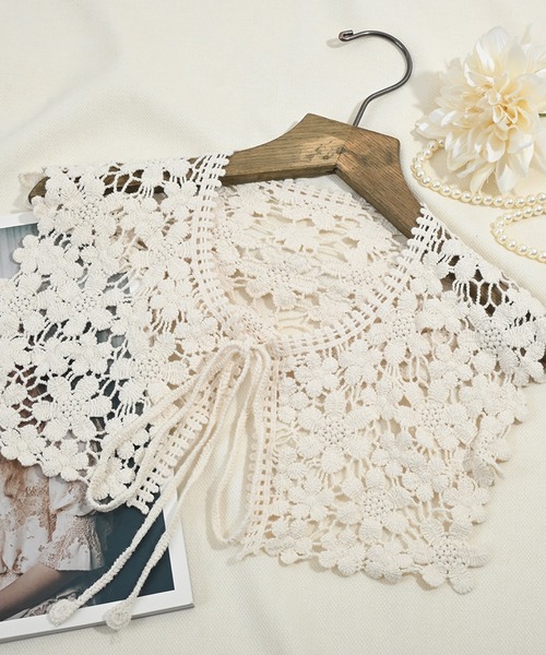 Felt-Maglietta（フェルトマリエッタ）の「レトロレースつけ襟（付け襟・レディース・ブラック/ベージュ/キャメル/グリーン/イエロー・FREE）」の7枚目の写真