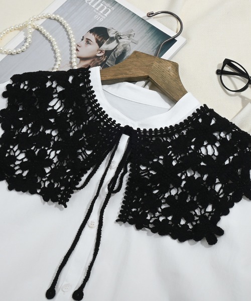 Felt-Maglietta（フェルトマリエッタ）の「レトロレースつけ襟（付け襟・レディース・ブラック/ベージュ/キャメル/グリーン/イエロー・FREE）」の8枚目の写真