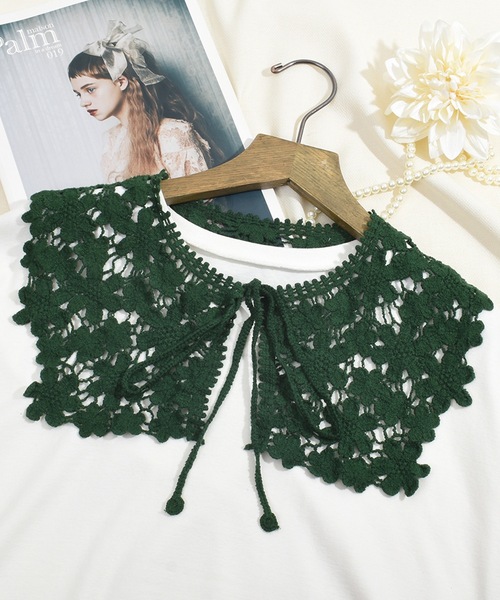 Felt-Maglietta（フェルトマリエッタ）の「レトロレースつけ襟（付け襟・レディース・ブラック/ベージュ/キャメル/グリーン/イエロー・FREE）」の16枚目の写真