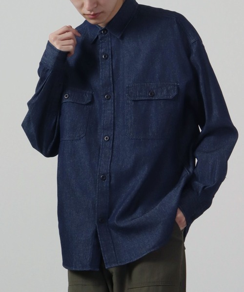 GLOVE HOUSE(グローブハウス)の「6.5ozデニム ルーズシルエットシャツ(シャツ/ブラウス・メンズ・ブラック/ライトブルー/ネイビー・M/L)」の3枚目の写真