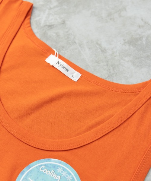 NYLAUS（ナイラス）の「接触冷感 天竺 ロング丈 ルーズタンクトップ（タンクトップ・メンズ・ブラック/ホワイト/ブルーグレー/イエロー/オレンジ/グリーン/グレイッシュベージュ/チャコール・M/L/LL）」の9枚目の写真