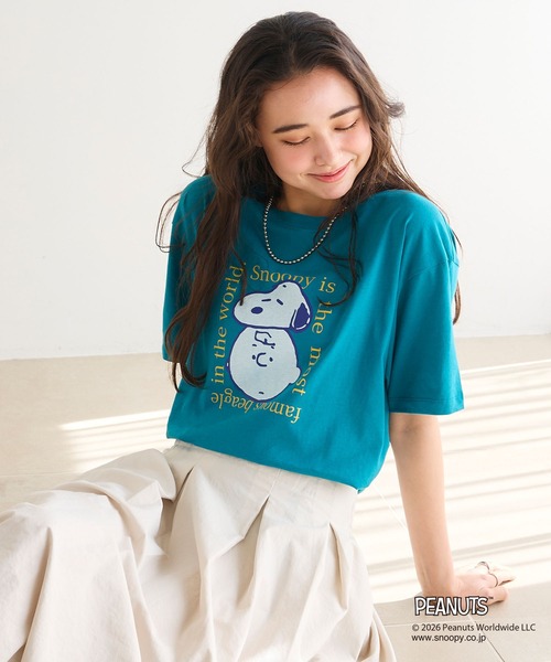 PEANUTS(ピーナッツ)の「【PEANUTS/ピーナッツ】SNOOPY/スヌーピー&チャーリー・ブラウンフェイスプリントTシャツ(2026SS)(Tシャツ/カットソー・レディース・グリーン/杢グレー/ブルー/ターコイズブルー/グレー/ブラック/オレンジ/オリーブ/オフホワイト/ベージュ/ラベンダー/ネイビー/エメラルド・L/LL/3L/M)」の8枚目の写真