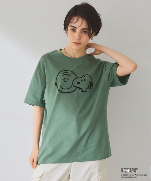 PEANUTS（ピーナッツ）の「【PEANUTS/ピーナッツ】SNOOPY/スヌーピー＆チャーリーブラウンフロッキープリント半袖Tシャツ（Tシャツ/カットソー・レディース・グリーン/杢グレー/ブルー/ターコイズブルー/グレー/ブラック/オレンジ/オリーブ/オフホワイト/ベージュ/ラベンダー/ネイビー・L/LL/3L/M）」の15枚目の写真
