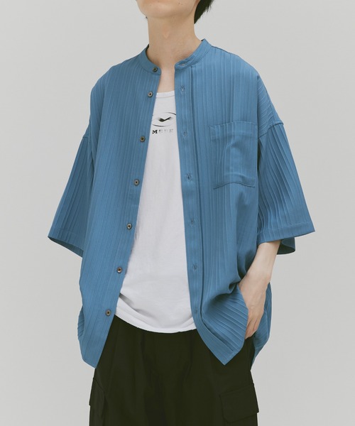 Alpinus(アルピナス)の「Loose silhouette willow bund color shirt / ルーズシルエット ウィローバンドカラーシャツ(シャツ/ブラウス・メンズ・ブラック/ライトブルー・SMALL/MEDIUM)」の15枚目の写真
