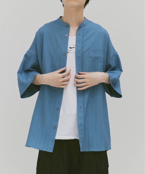Alpinus(アルピナス)の「Loose silhouette willow bund color shirt / ルーズシルエット ウィローバンドカラーシャツ(シャツ/ブラウス・メンズ・ブラック/ライトブルー・SMALL/MEDIUM)」の12枚目の写真