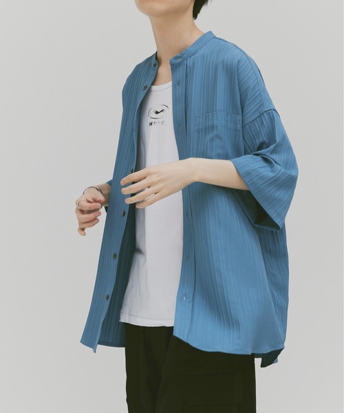 Alpinus(アルピナス)の「Loose silhouette willow bund color shirt / ルーズシルエット ウィローバンドカラーシャツ(シャツ/ブラウス・メンズ・ブラック/ライトブルー・SMALL/MEDIUM)」の10枚目の写真