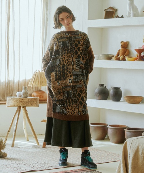 bedsidedrama（ベットサイドドラマ）の「2way Mix Textile Knit Gawn（ニット/セーター・レディース・ブラック/ブラウン・1/2）」の2枚目の写真