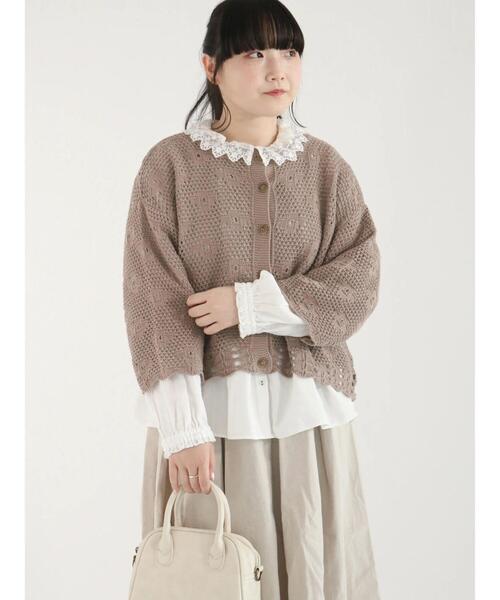 Samansa Mos2(サマンサ モスモス)の「綿麻花モチーフニットカーディガン(カーディガン/ボレロ・レディース・グリーン/モカ/キナリ・フリ-)」の8枚目の写真