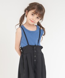 アシンメトリーネックノースリーブトップス+ストラップサロペットパンツセット