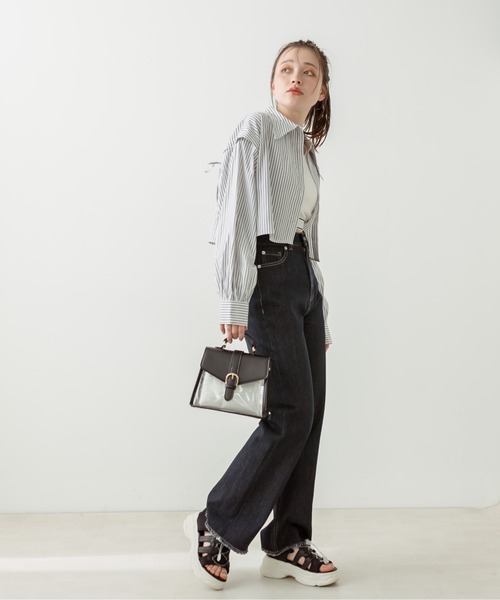 OLIVE des OLIVE（オリーブデオリーブ）の「セミフレアフリンジデニムパンツ　1031030050（デニムパンツ・レディース・サックスブルー/ネイビー・SMALL/MEDIUM）」の4枚目の写真