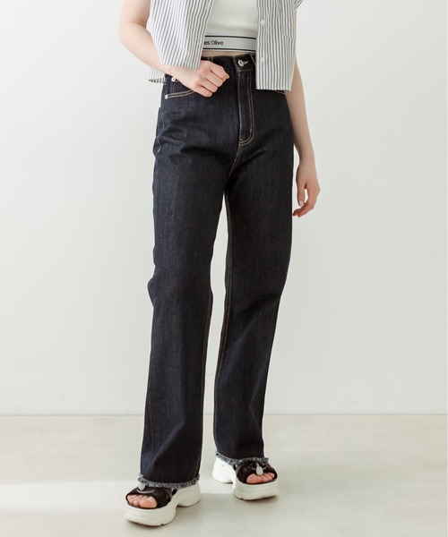 OLIVE des OLIVE（オリーブデオリーブ）の「セミフレアフリンジデニムパンツ　1031030050（デニムパンツ・レディース・サックスブルー/ネイビー・SMALL/MEDIUM）」の6枚目の写真