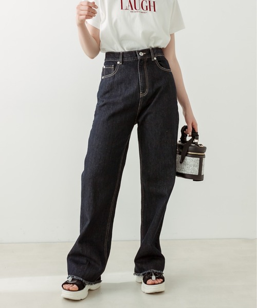 OLIVE des OLIVE（オリーブデオリーブ）の「セミフレアフリンジデニムパンツ　1031030050（デニムパンツ・レディース・サックスブルー/ネイビー・SMALL/MEDIUM）」の12枚目の写真