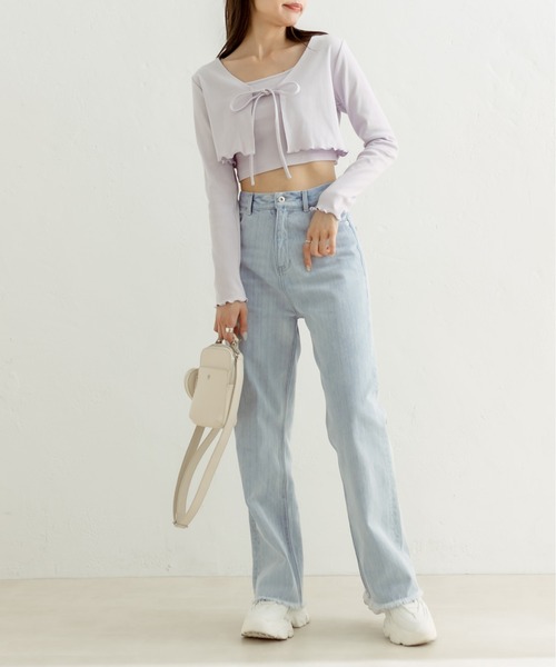 OLIVE des OLIVE（オリーブデオリーブ）の「セミフレアフリンジデニムパンツ　1031030050（デニムパンツ・レディース・サックスブルー/ネイビー・SMALL/MEDIUM）」の15枚目の写真