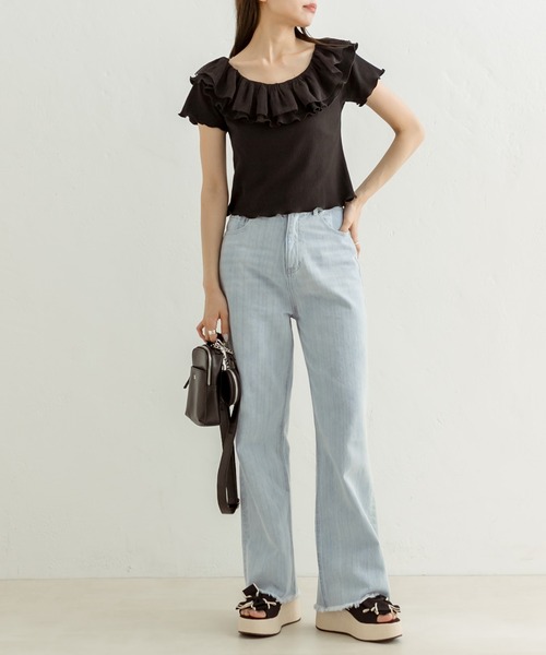 OLIVE des OLIVE（オリーブデオリーブ）の「セミフレアフリンジデニムパンツ　1031030050（デニムパンツ・レディース・サックスブルー/ネイビー・SMALL/MEDIUM）」の18枚目の写真