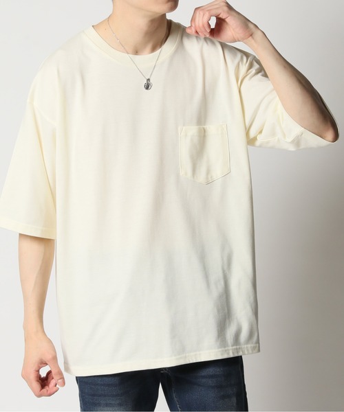 ARCADE（アーケード）の「冷感加工天竺 ドロップショルダー オーバーサイズ ポケットTシャツ　Nylaus（Tシャツ/カットソー・メンズ・グリーン/グレイッシュベージュ/ブルーグレー/オレンジ/ブラック/チャコールグレー/ホワイト/イエロー・M/LL/L）」の2枚目の写真